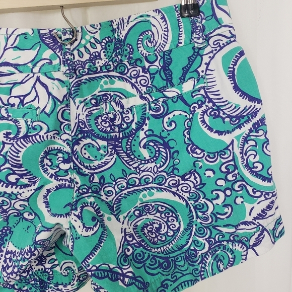 Lilly Pulitzer The Callahan Short 100% cotton teal blue white paisley size 2 - Picture 4 of 7
